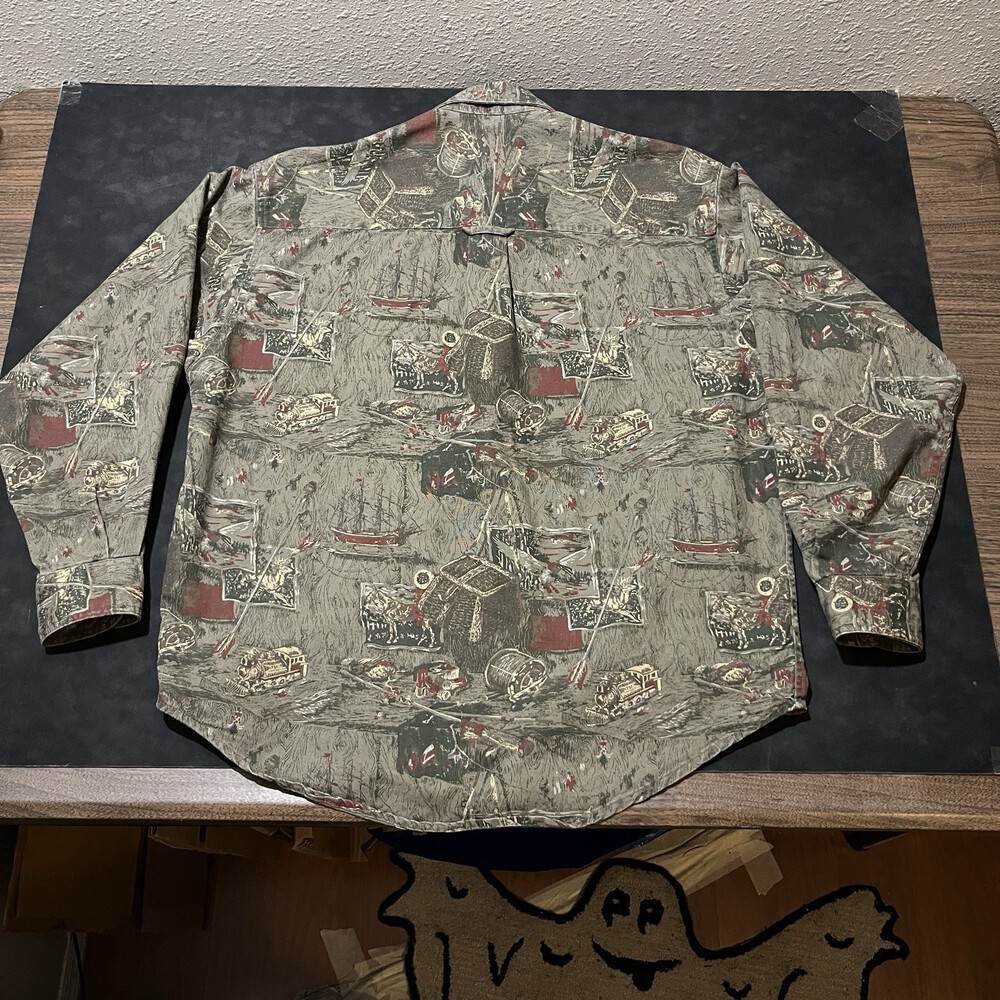 Eddie Bauer Vintage Hunting Wood Grain Craft Fly Fishin Shirt Flannel Carpenter